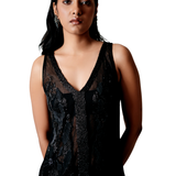 Mesh Panel Embroidred Dress