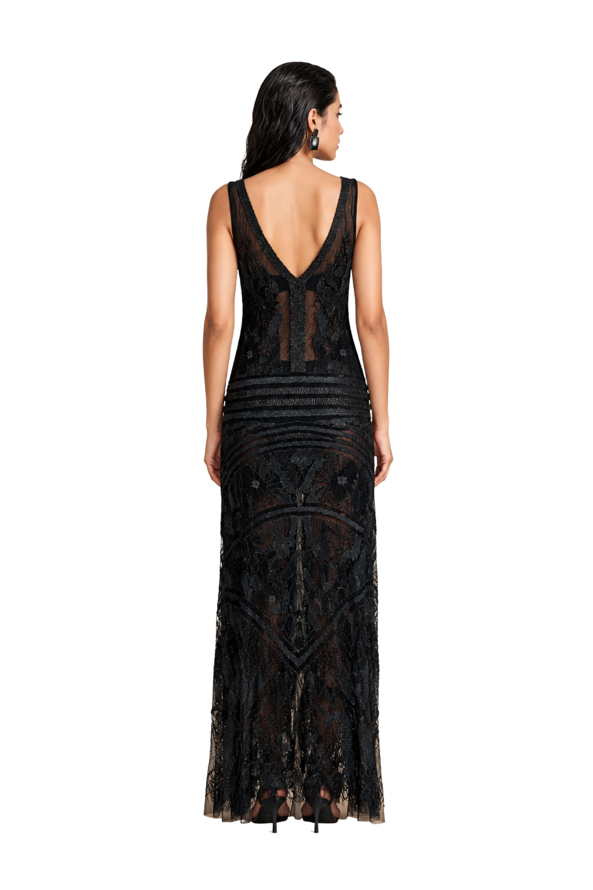 Mesh Panel Embroidred Dress