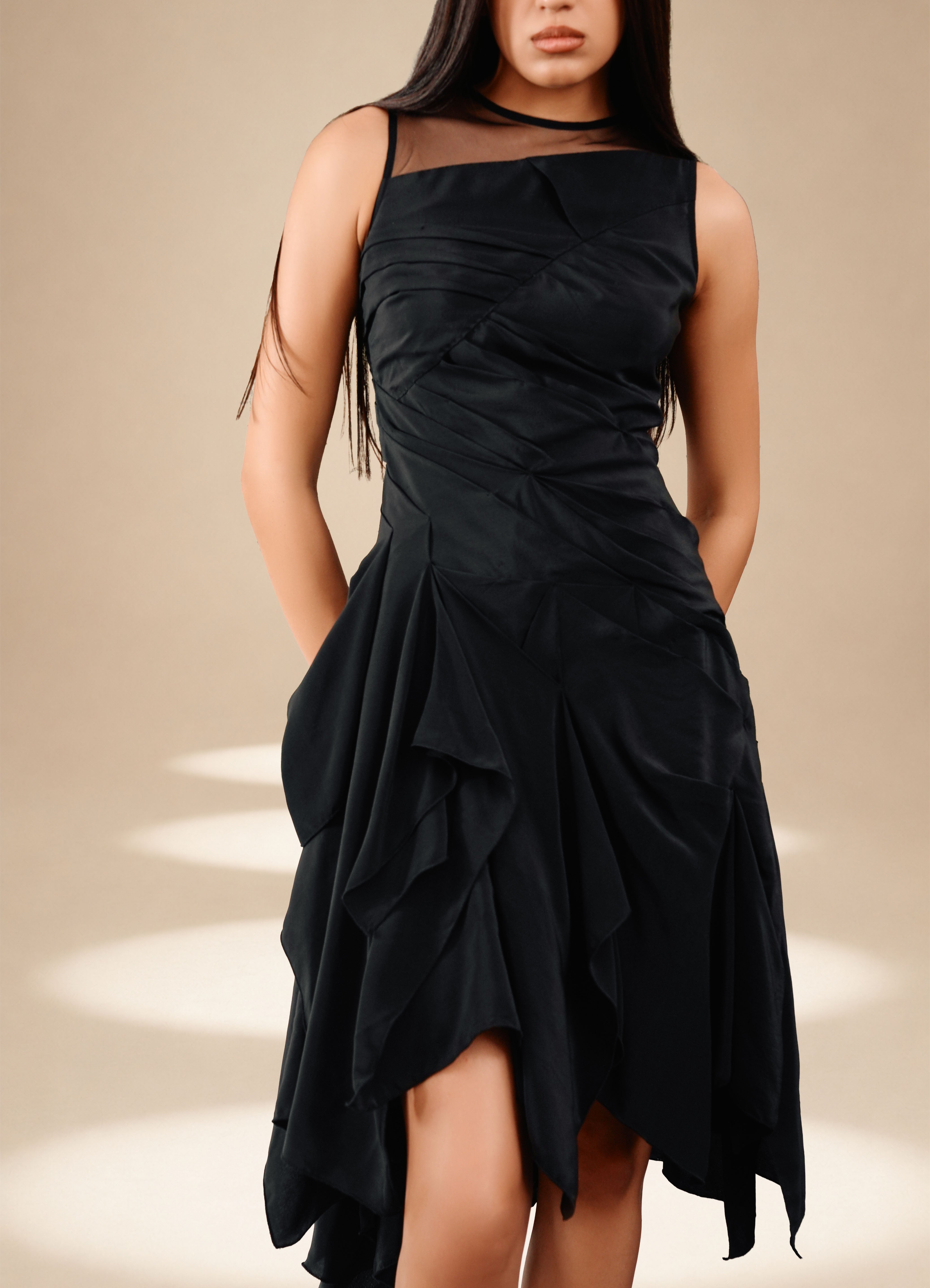 Cascade Dress Midnight silk