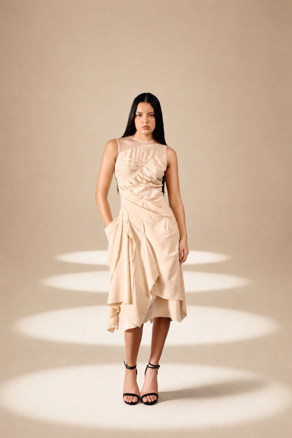 Cascade Dress Champagne silk