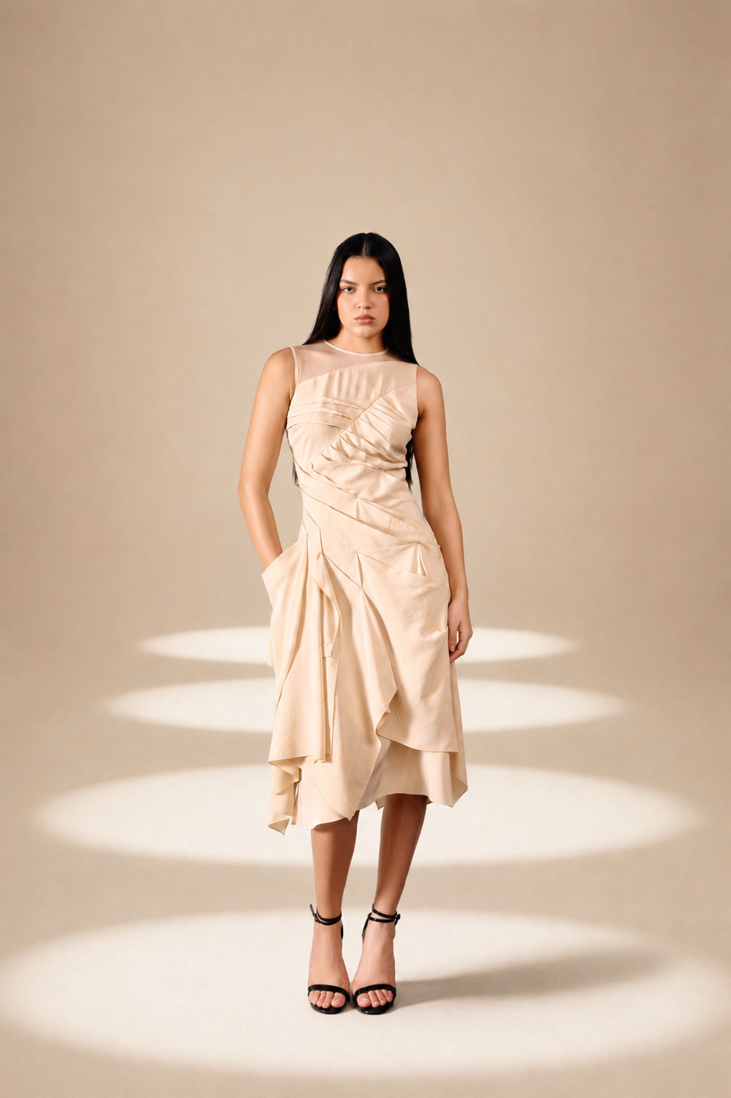 Cascade Dress Champagne silk