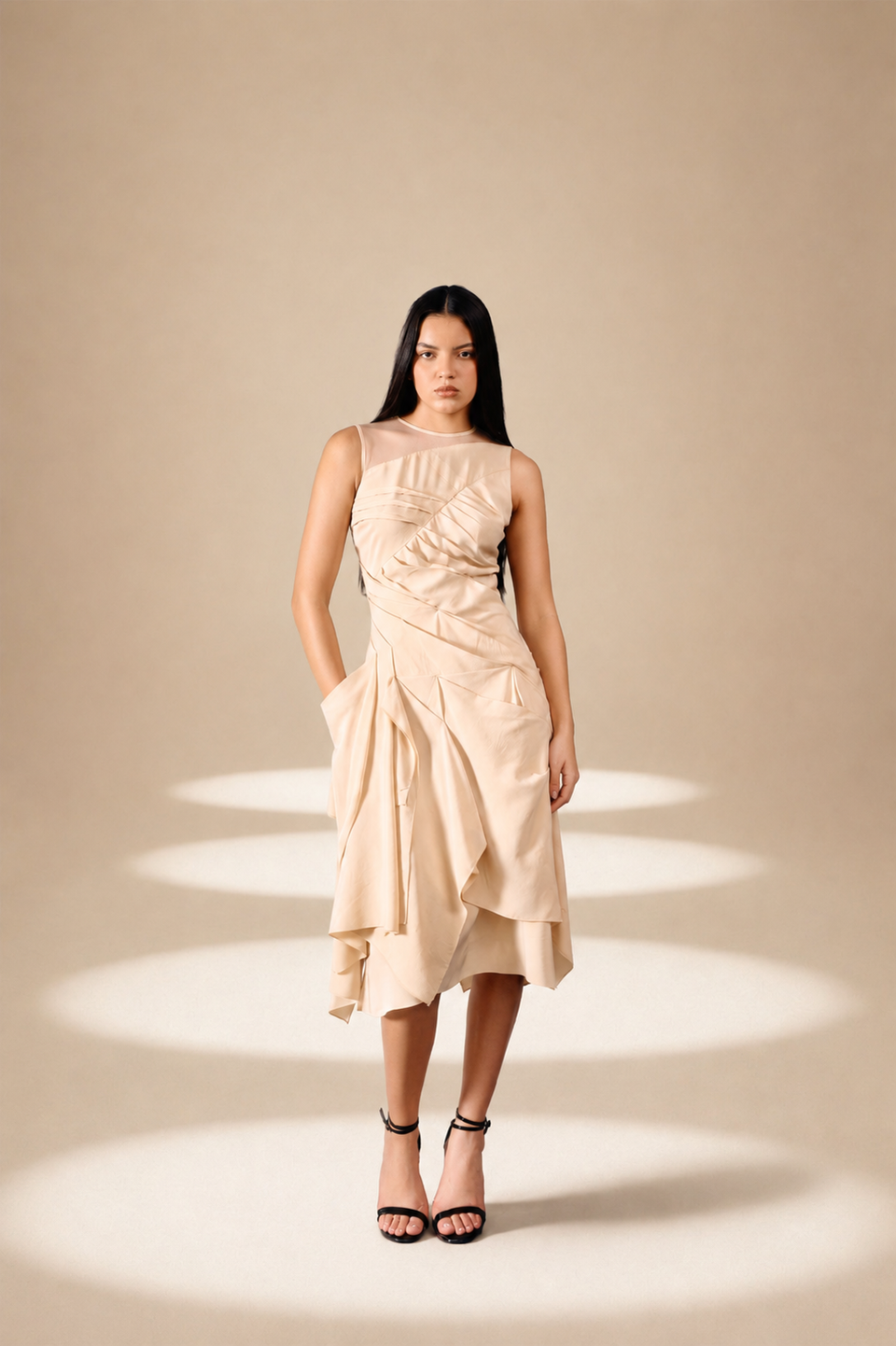 Cascade Dress Champagne silk