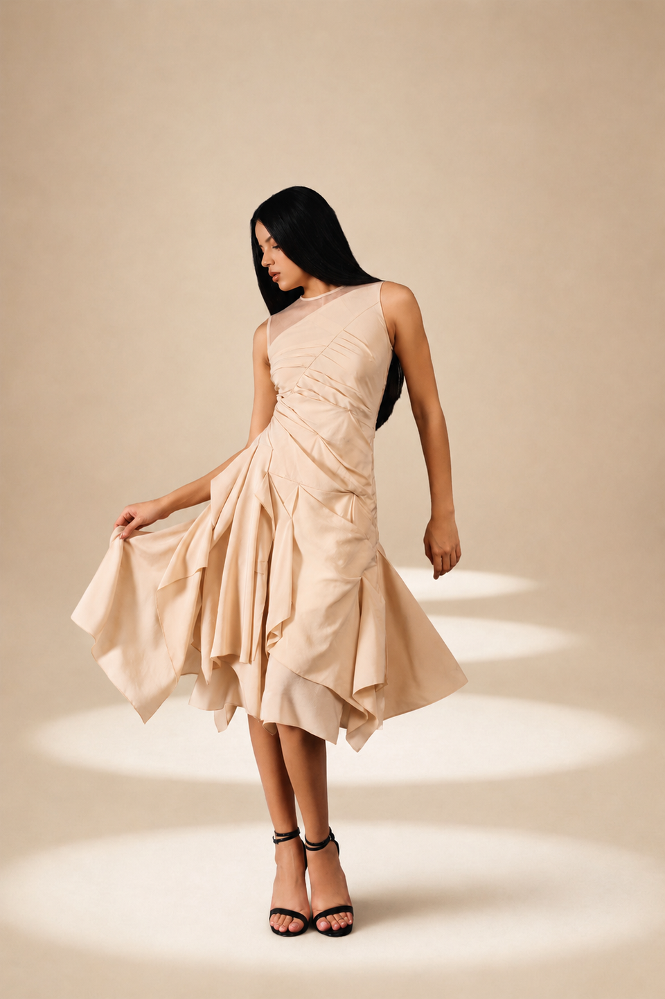 Cascade Dress Champagne silk