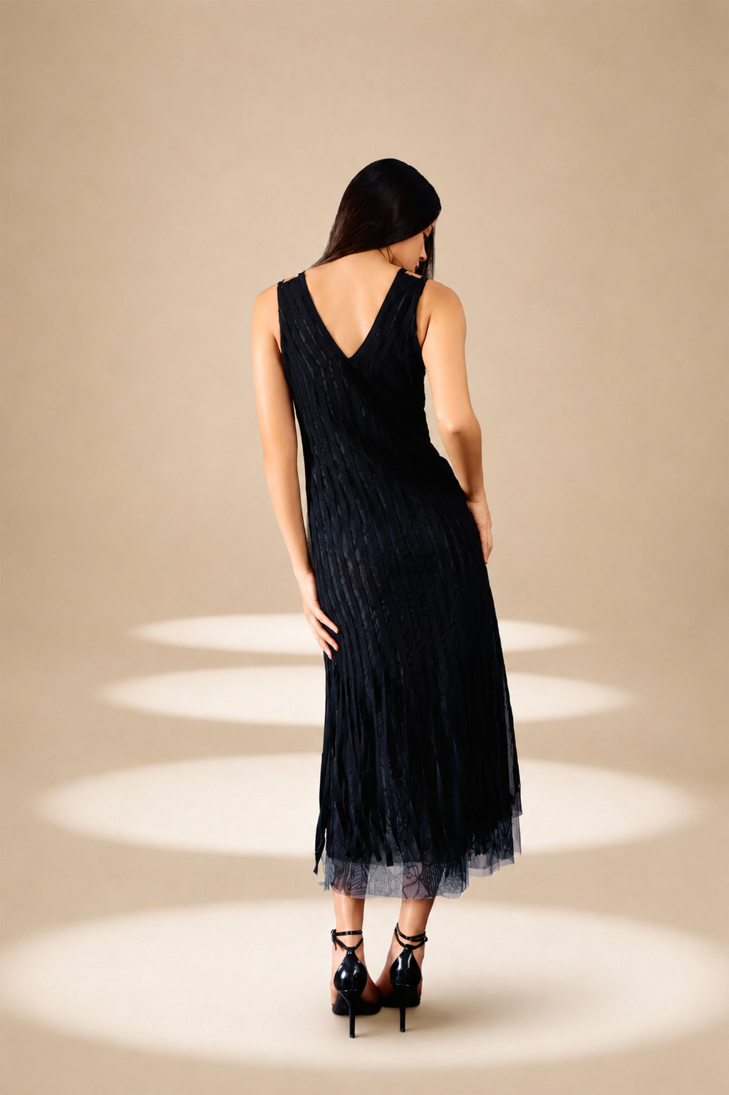 Echo Stripe Dress Midnight nylon-mesh