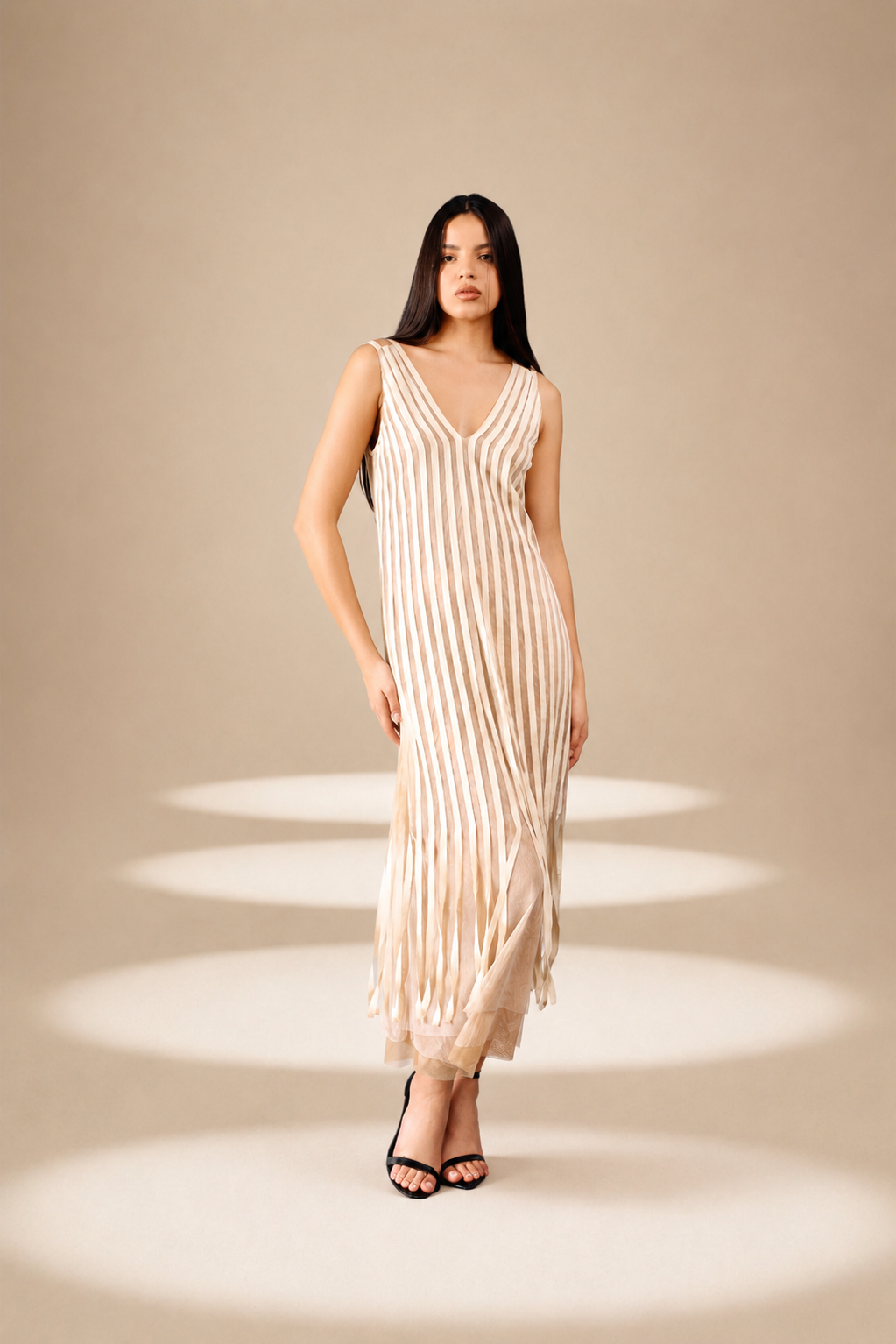 Echo Stripe Dress Champagne nylon-mesh