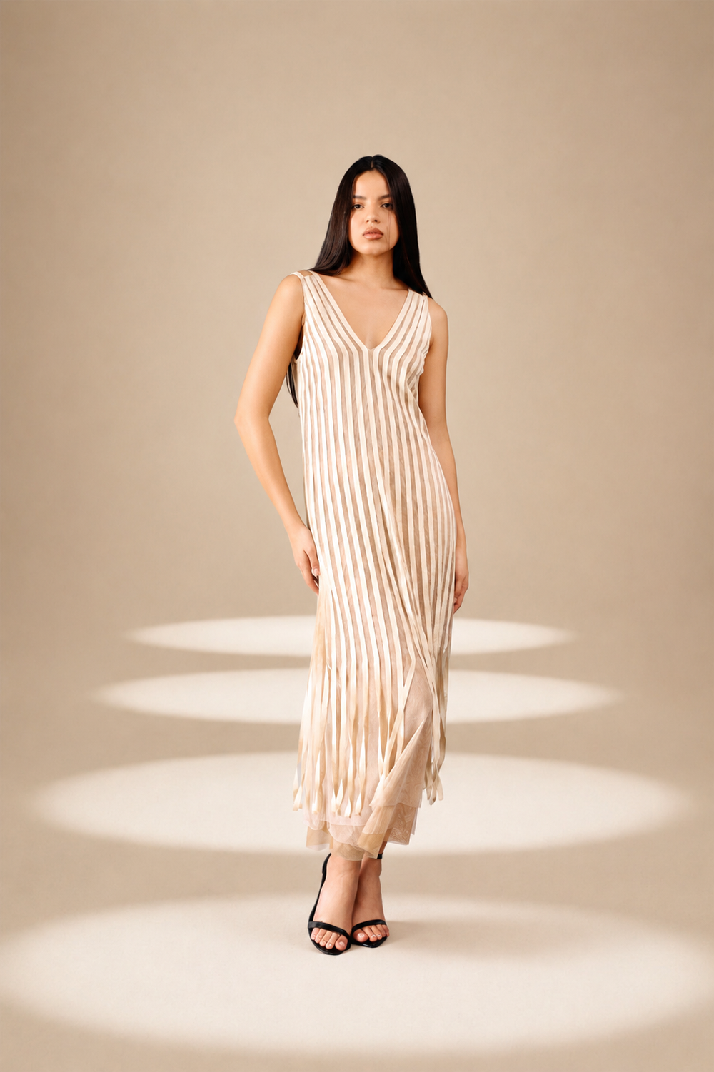 Echo Stripe Dress Champagne nylon-mesh