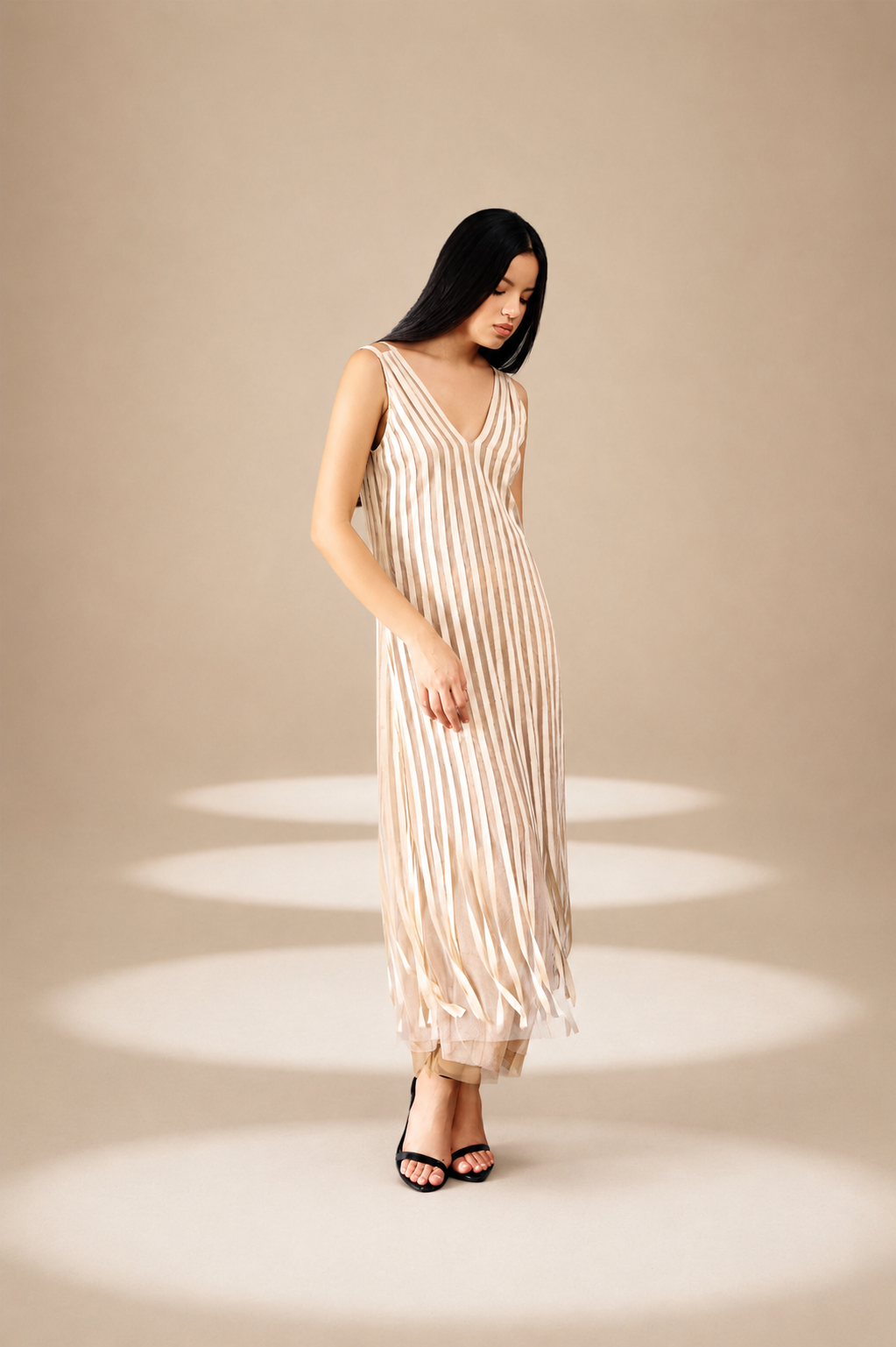 Echo Stripe Dress Champagne nylon-mesh