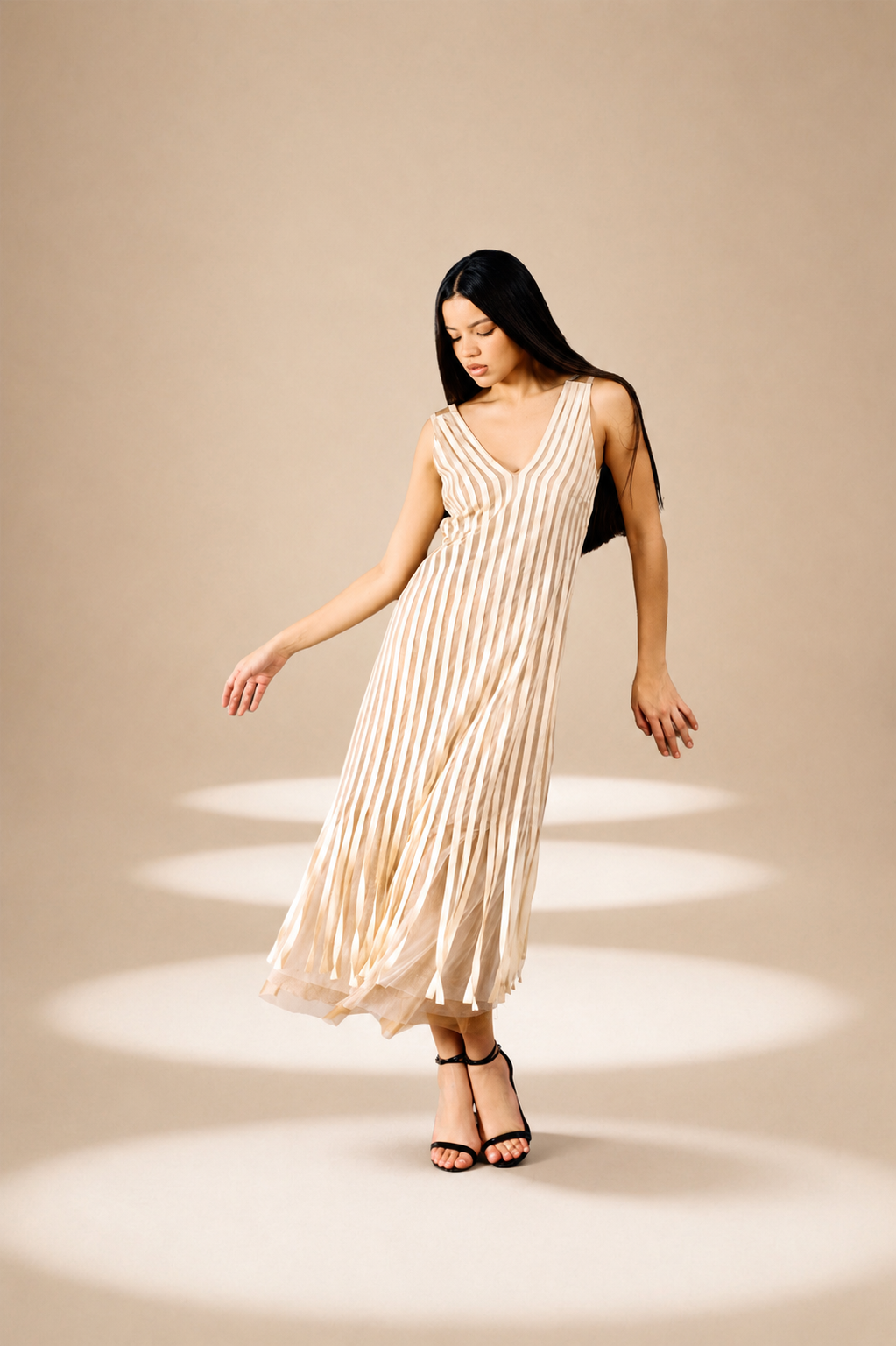 Echo Stripe Dress Champagne nylon-mesh