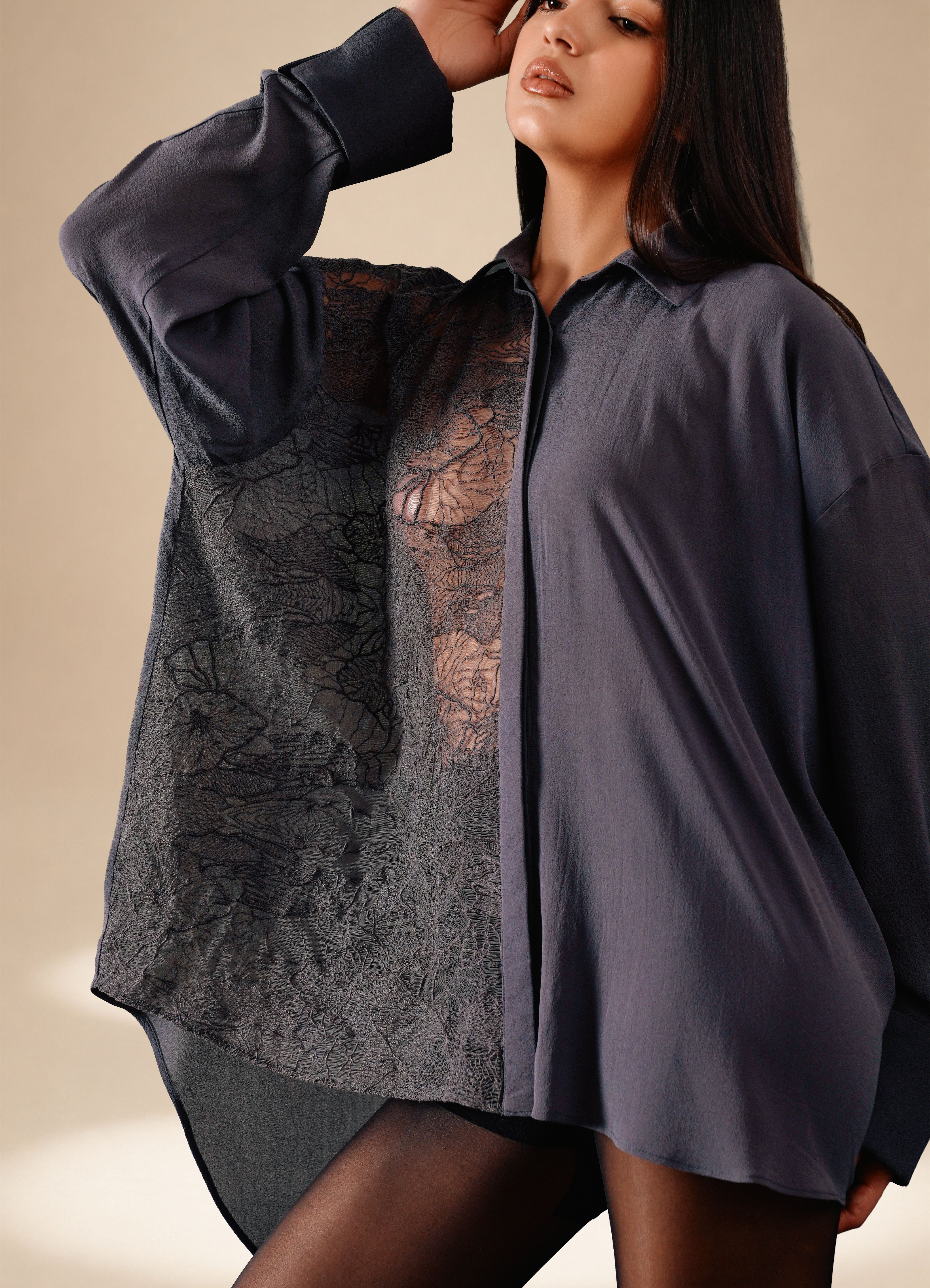 Embroidered Aura Shirt Ash silk