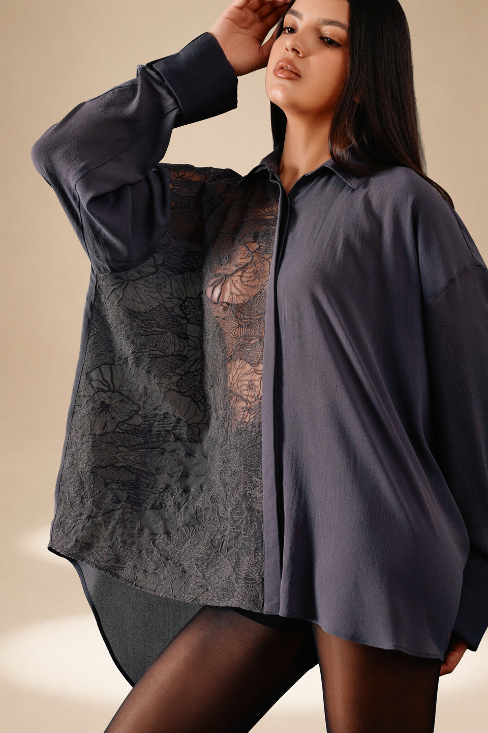 Embroidered Aura Shirt Ash silk