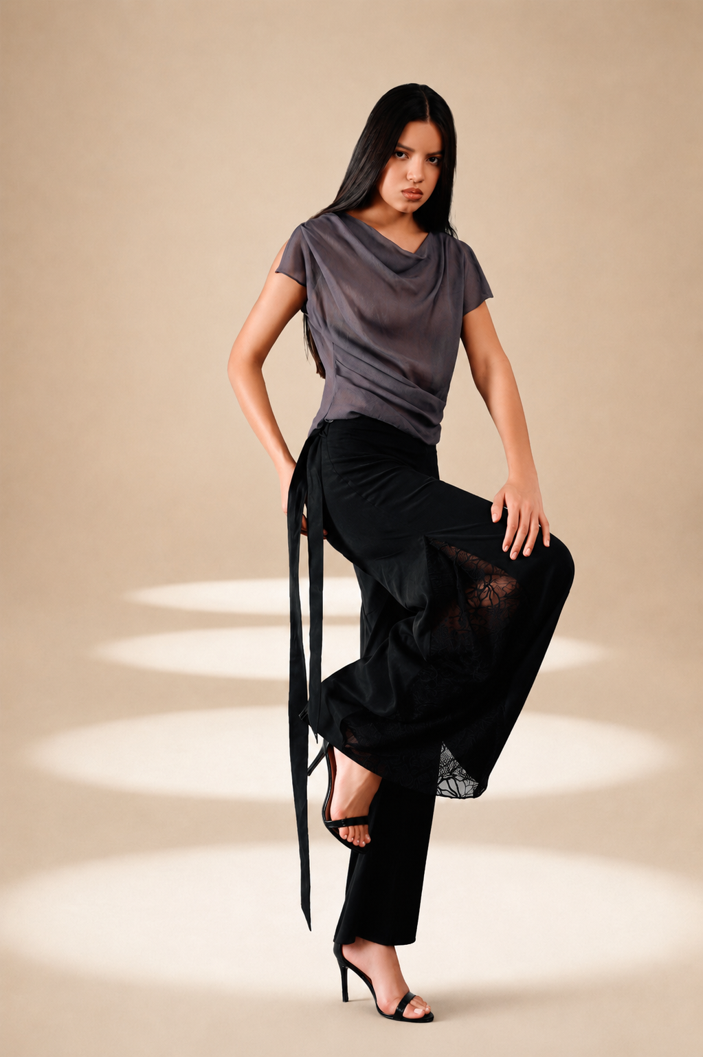 Embroidered Inlay Pants Midnight lyocell