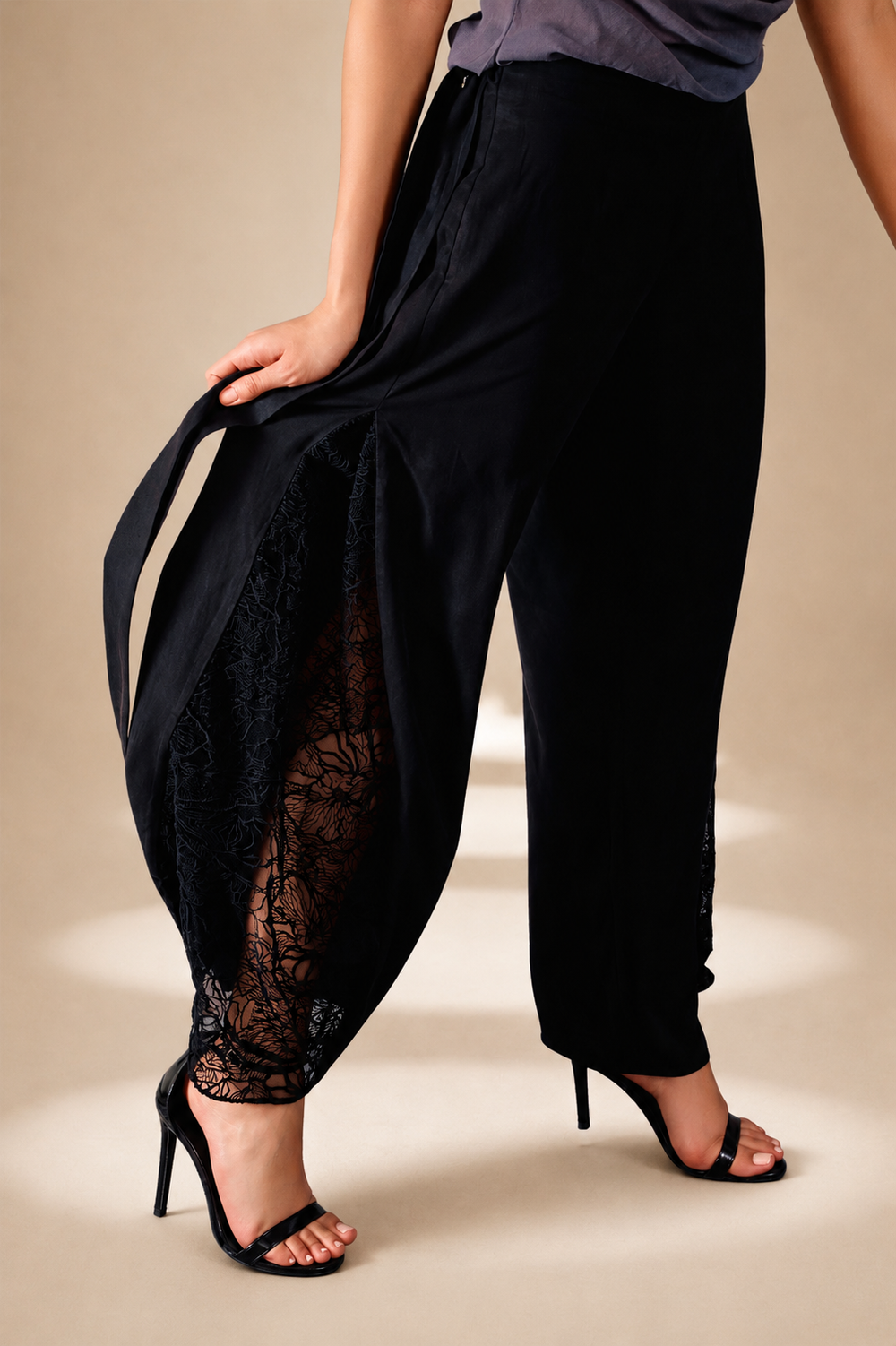 Embroidered Inlay Pants Midnight lyocell