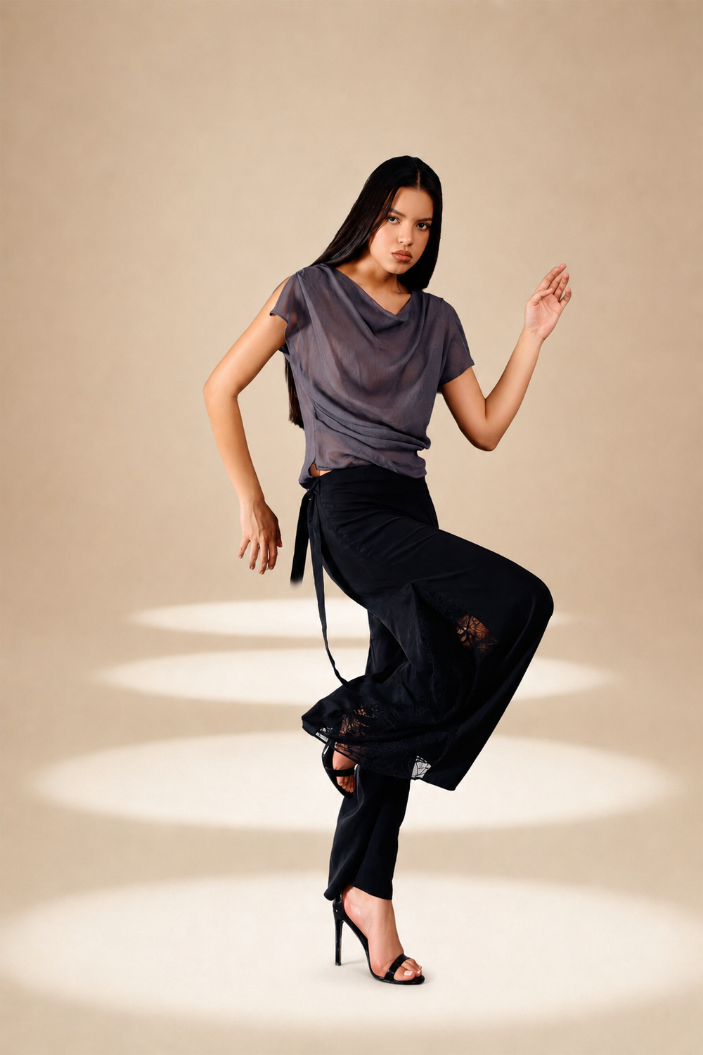 Embroidered Inlay Pants Midnight lyocell