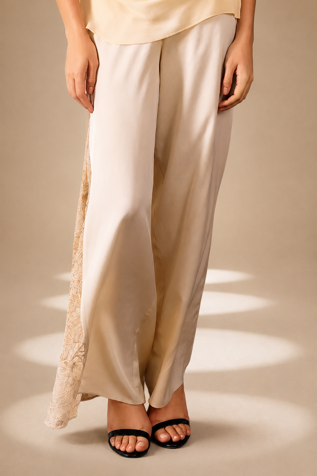 Embroidered Inlay Pants Champagne lyocell