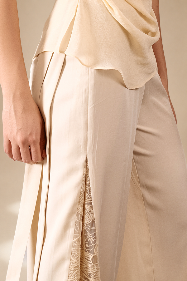 Embroidered Inlay Pants Champagne lyocell