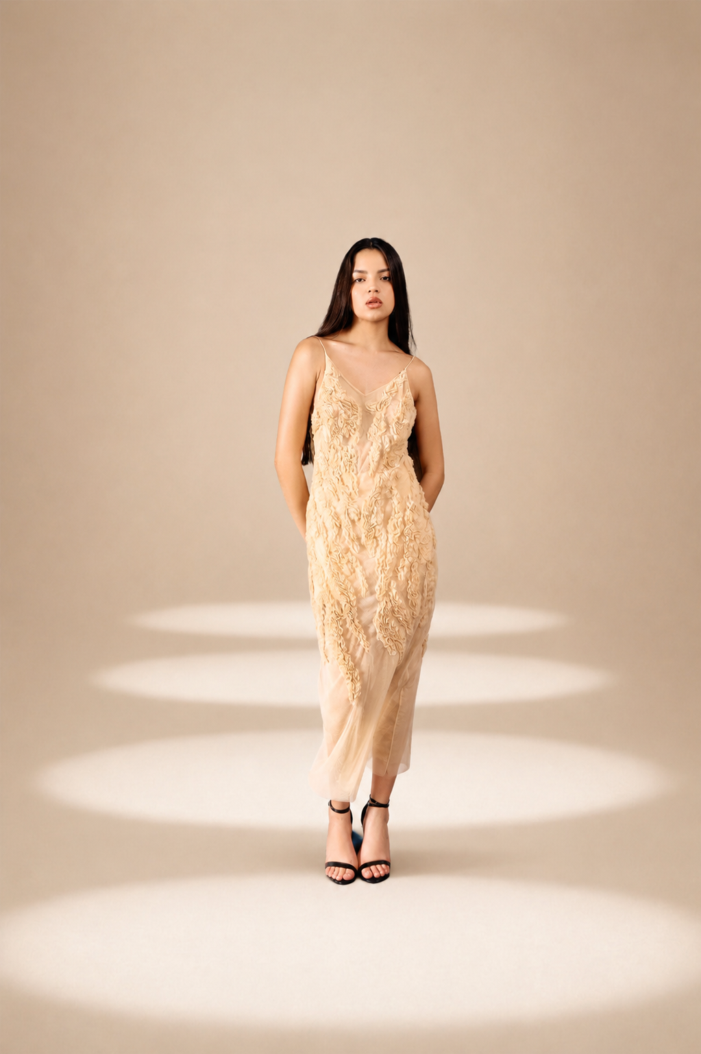 Etch Slip Dress Champagne nylon