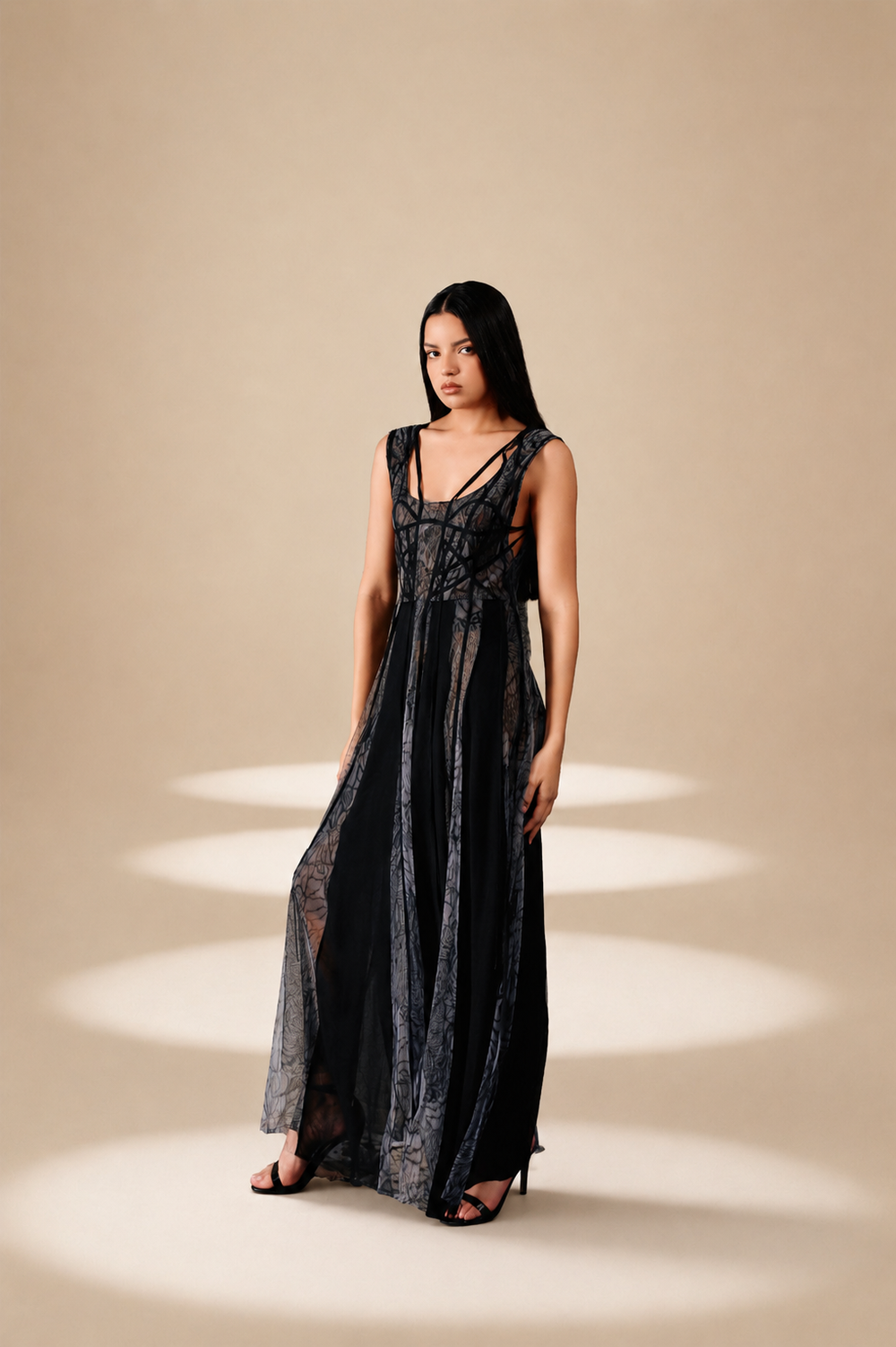 Ethereal Flared  Dress Midnight nylon-mesh-silk