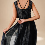 Ethereal Flared  Dress Midnight nylon-mesh-silk