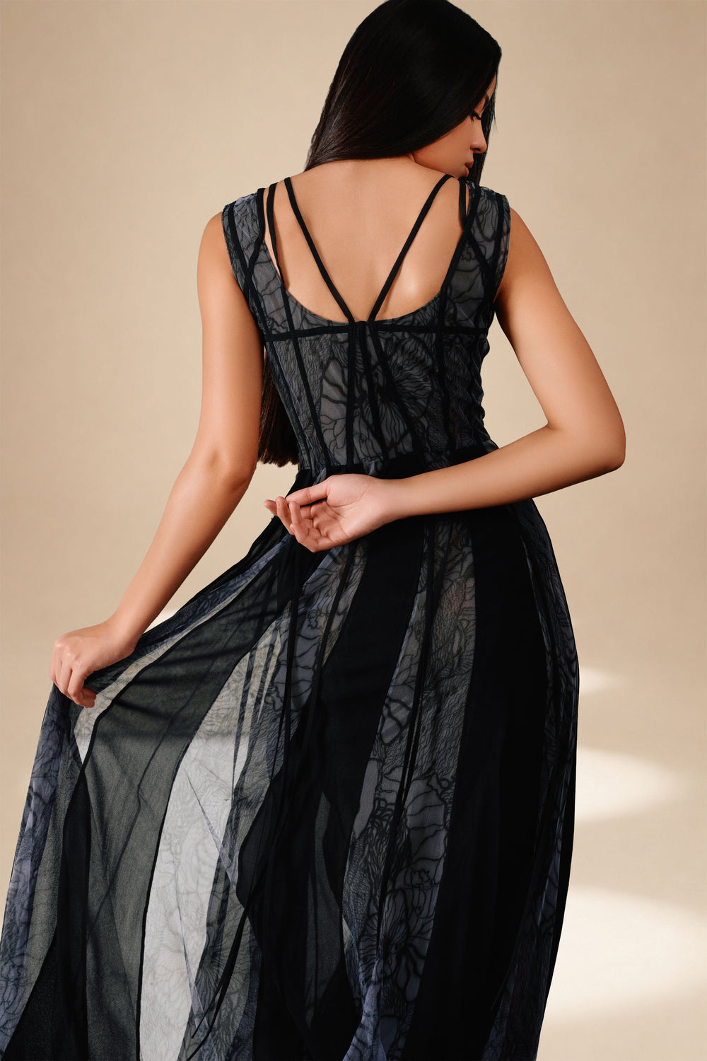 Ethereal Flared  Dress Midnight nylon-mesh-silk