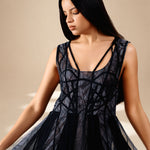 Ethereal Flared  Dress Midnight nylon-mesh-silk