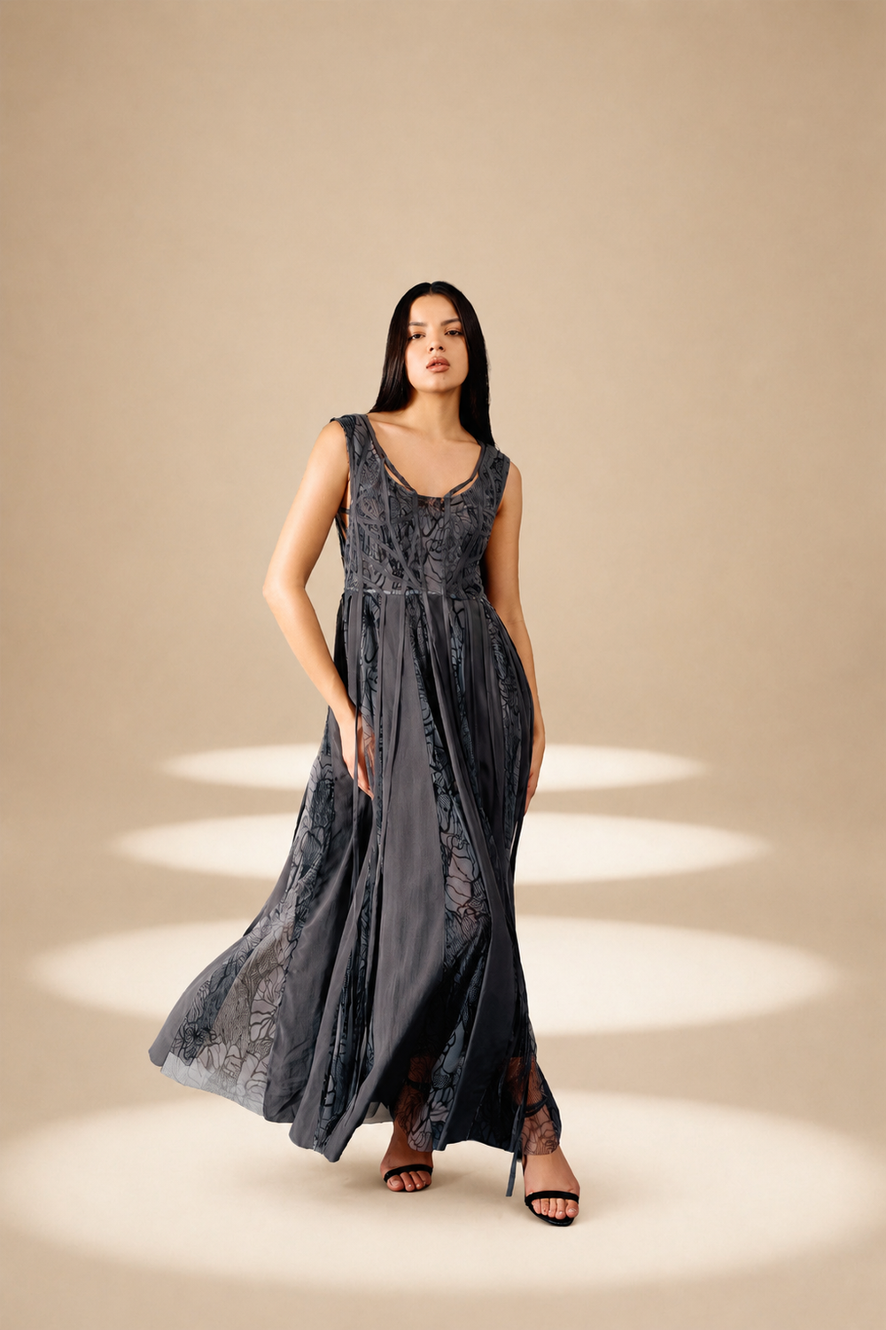Ethereal Flared  Dress Ash nylon-mesh-silk