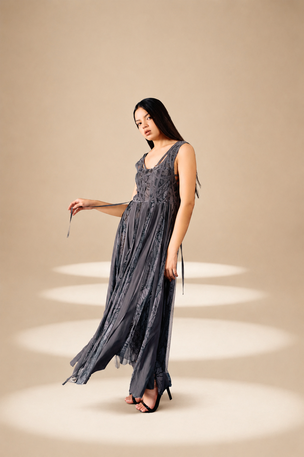 Ethereal Flared  Dress Ash nylon-mesh-silk