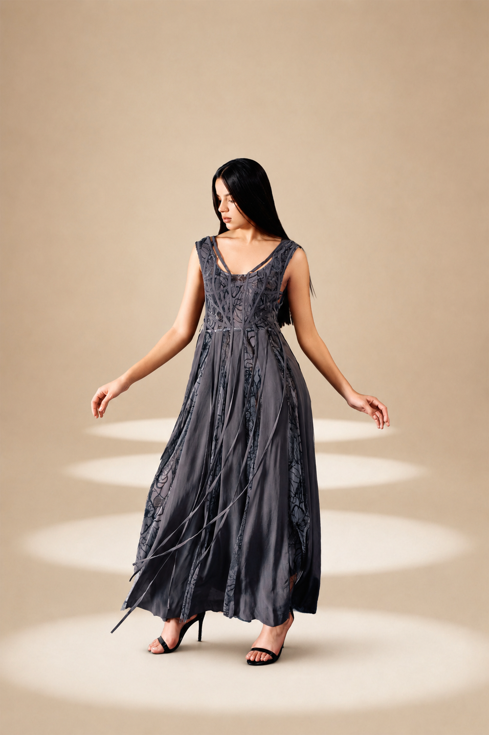 Ethereal Flared  Dress Ash nylon-mesh-silk