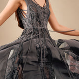 Ethereal Flared  Dress Ash nylon-mesh-silk
