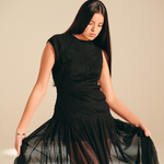 Imprint Pleated Dress Midnight nylon-mesh