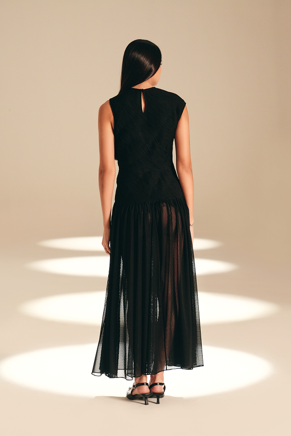 Imprint Pleated Dress Midnight nylon-mesh
