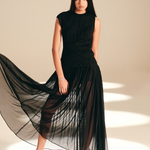 Imprint Pleated Dress Midnight nylon-mesh