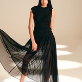 Imprint Pleated Dress Midnight nylon-mesh