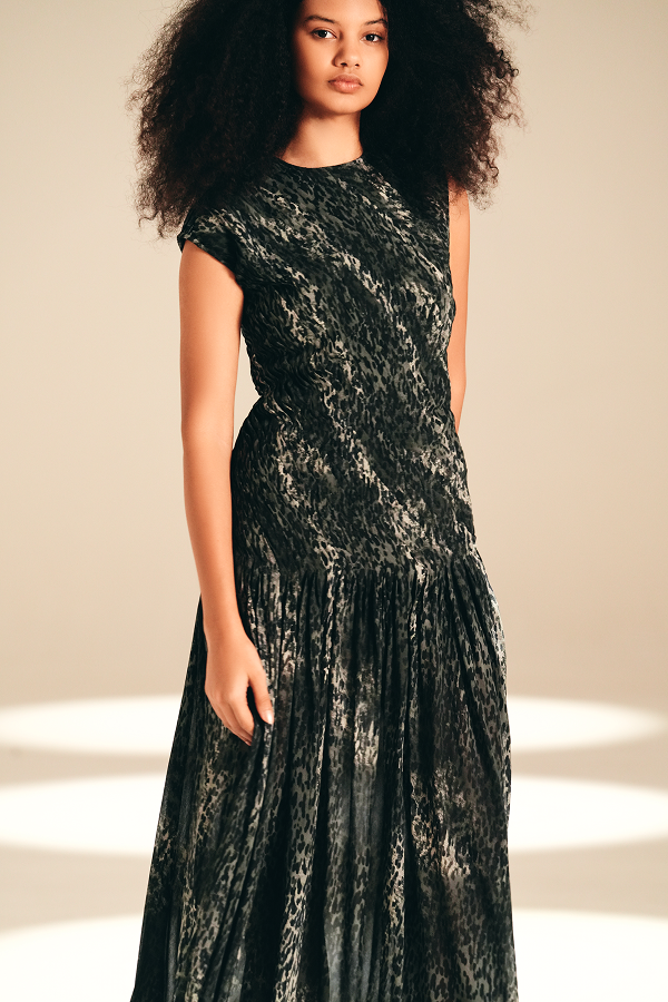 Imprint Pleated Dress Feral viscose