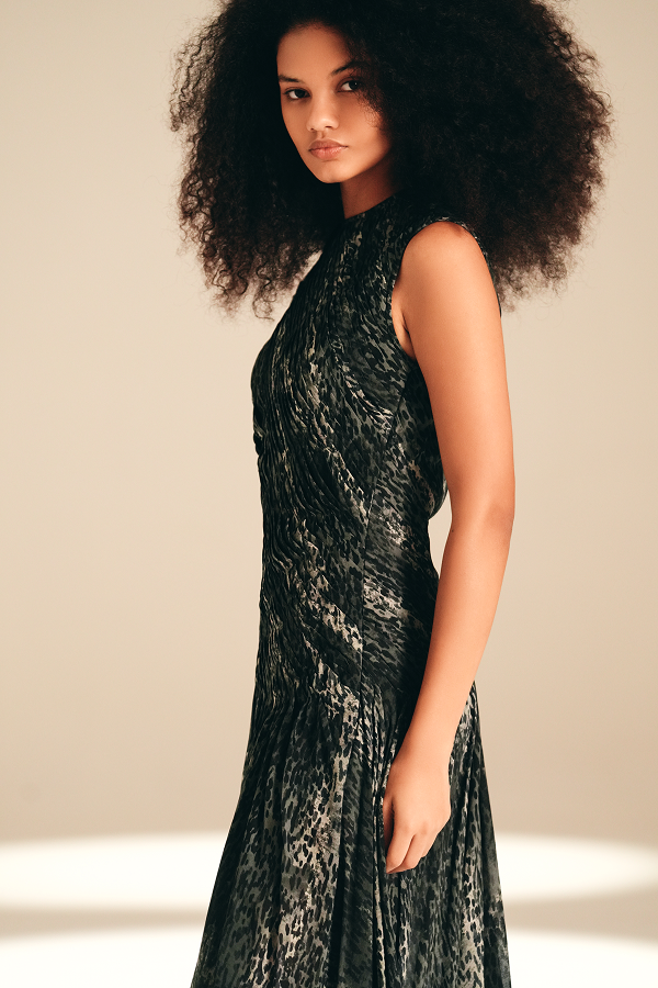 Imprint Pleated Dress Feral viscose