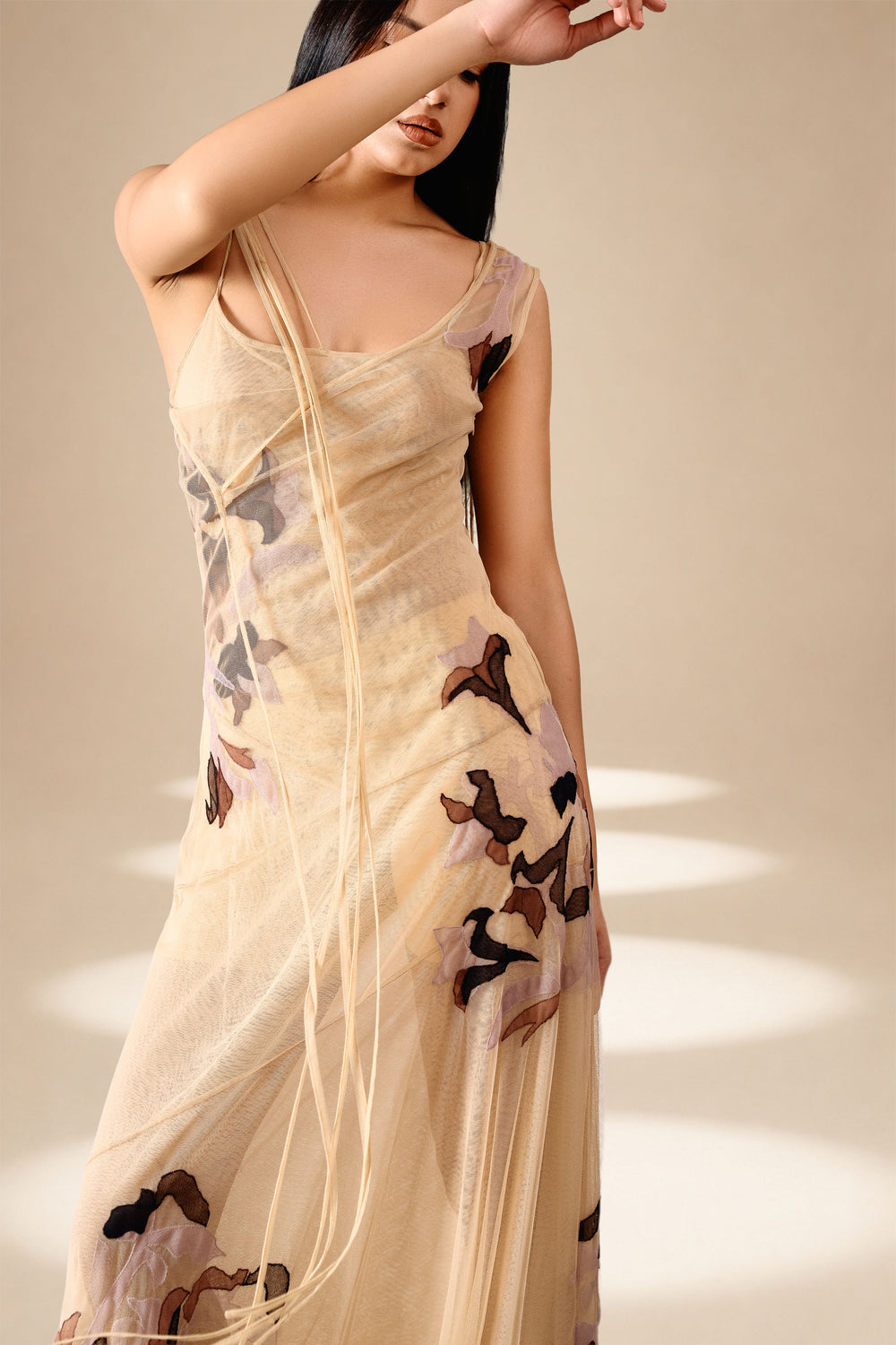 Inlay Dress Champagne nylon-mesh