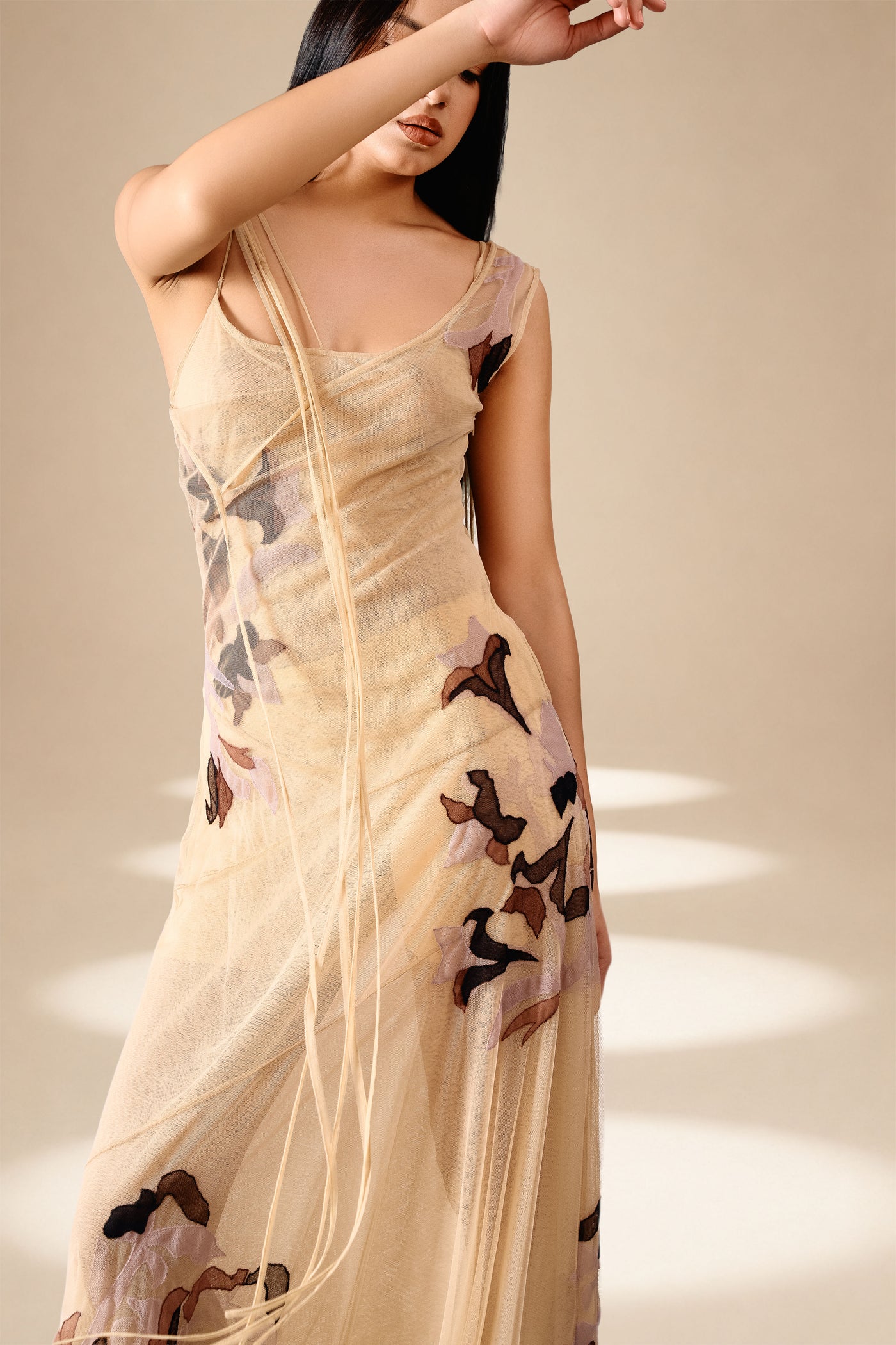 Inlay Dress Champagne nylon-mesh