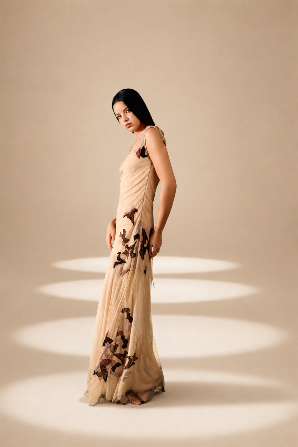 Inlay Dress Champagne nylon-mesh