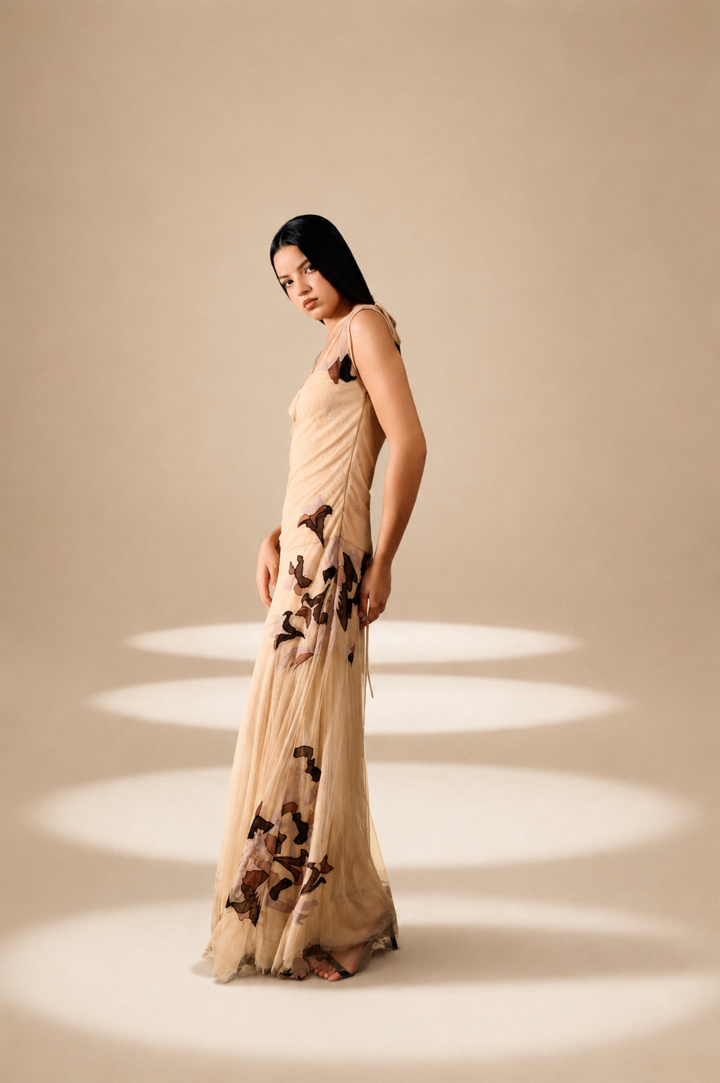 Inlay Dress Champagne nylon-mesh