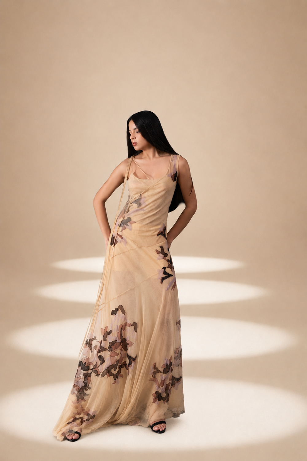 Inlay Dress Champagne nylon-mesh