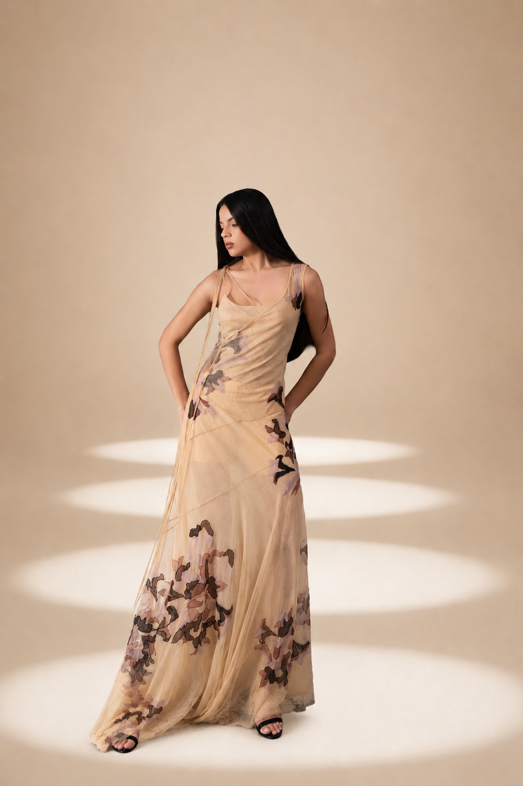 Inlay Dress Champagne nylon-mesh