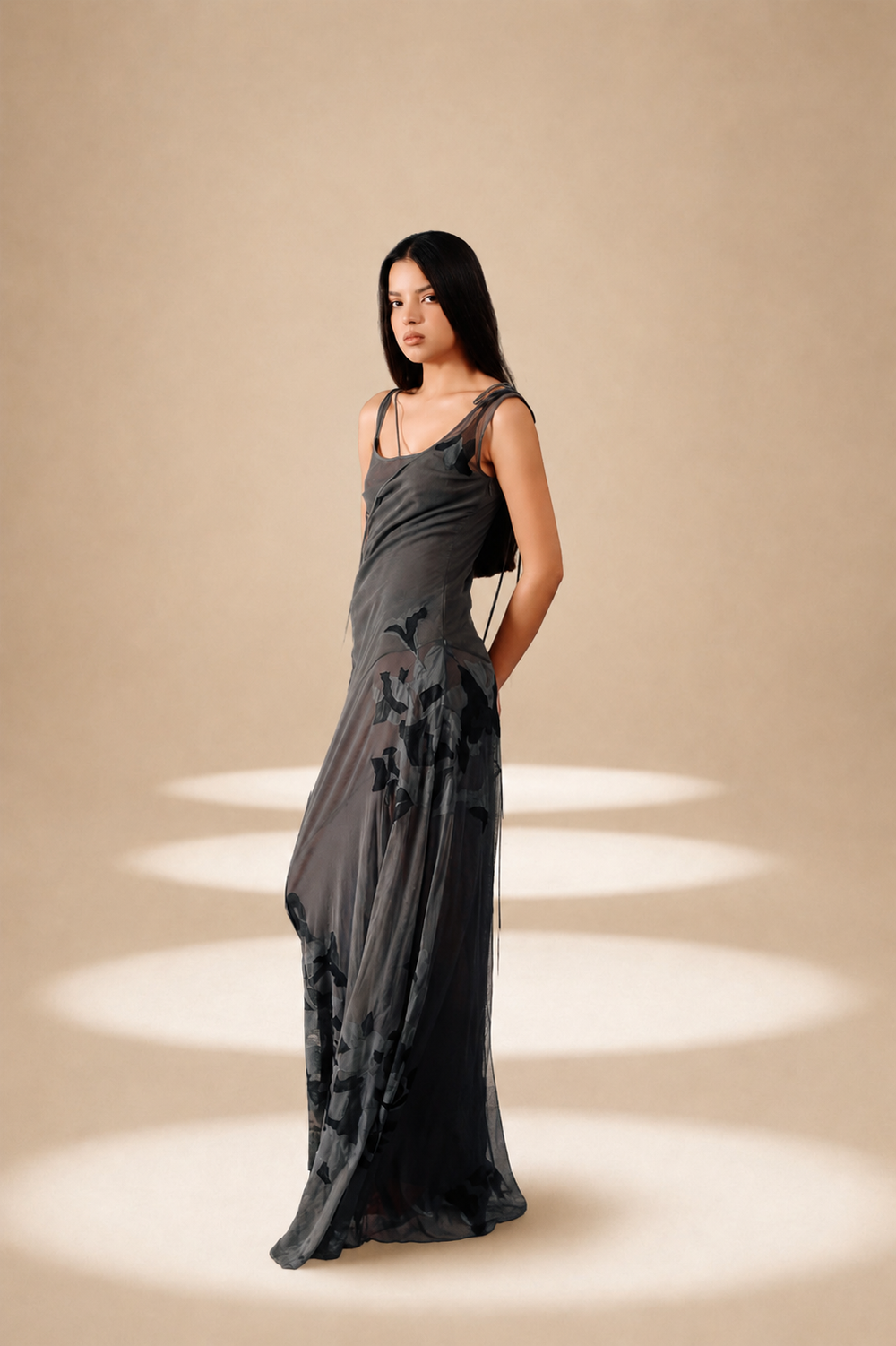 Inlay Dress Ash nylon-mesh