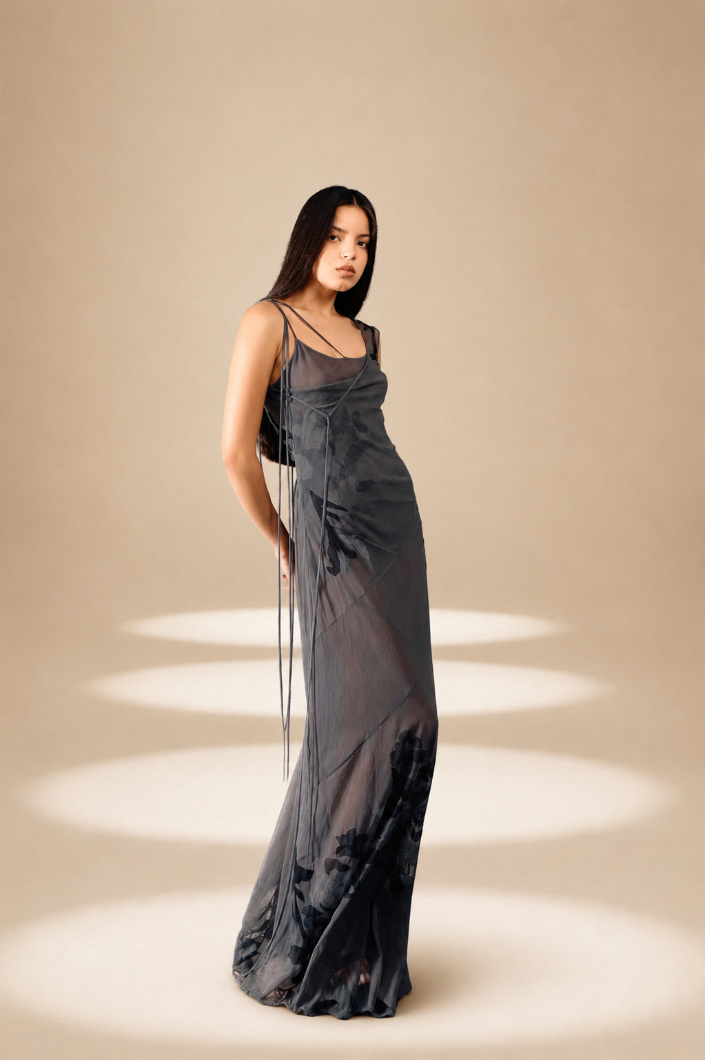 Inlay Dress Ash nylon-mesh