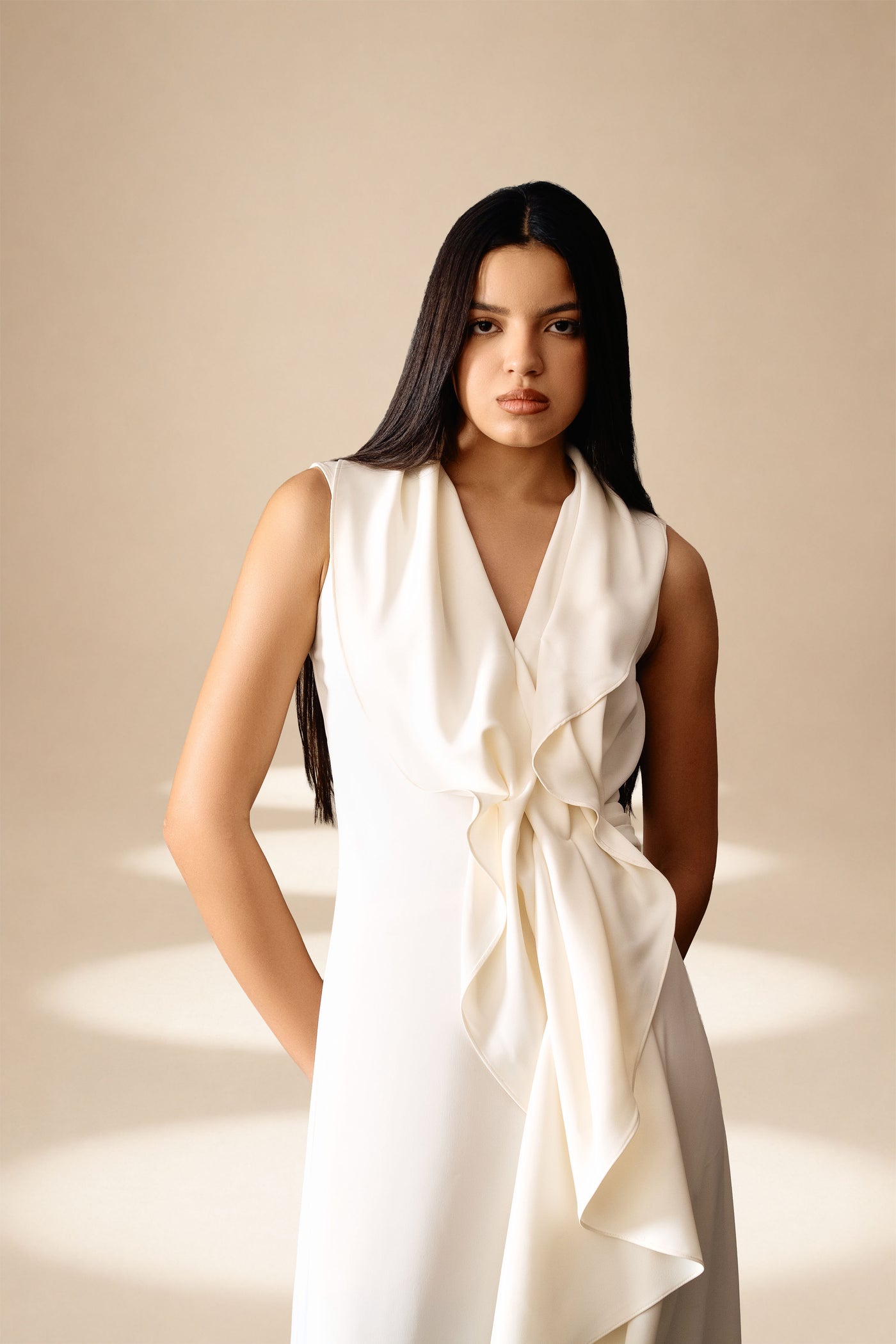 Ivory Poise Draped Dress Ivory moss-georgette