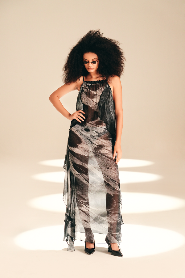 Lateral Slip Dress Feather Bloom viscose