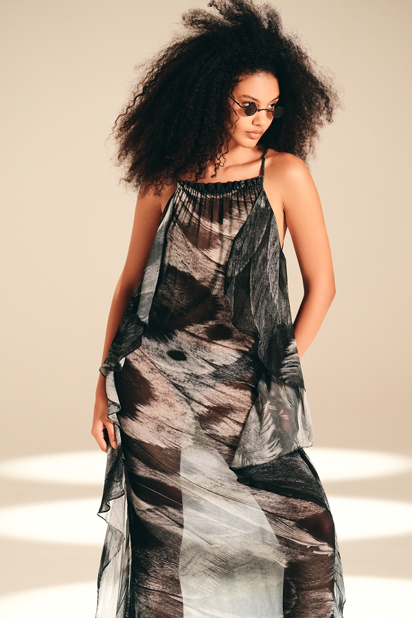 Lateral Slip Dress Feather Bloom viscose
