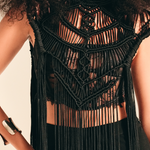 Macrame Fringe Top Midnight viscose-chord