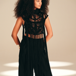 Macrame Fringe Top Midnight viscose-chord