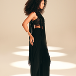 Macrame Fringe Top Midnight viscose-chord