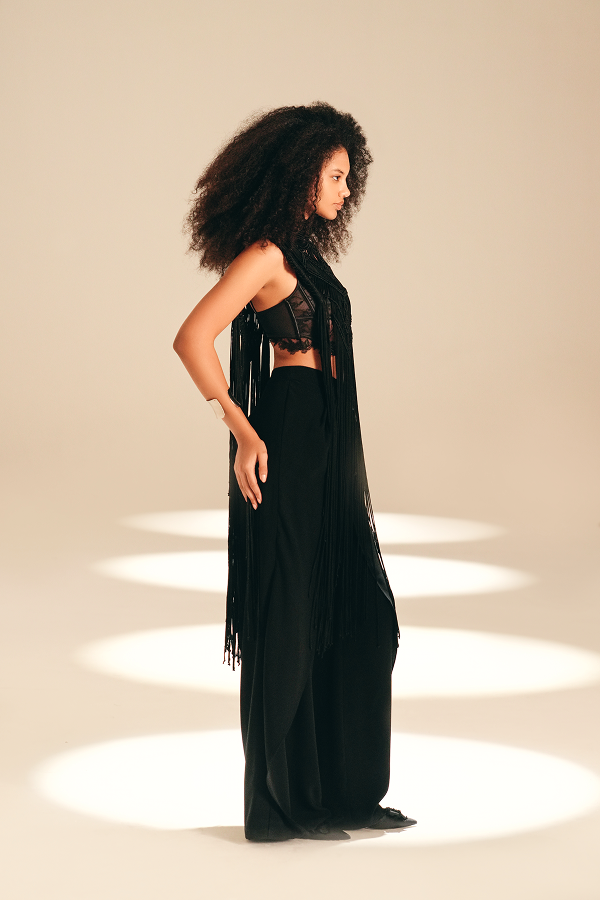 Macrame Fringe Top Midnight viscose-chord