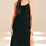 Sheath Side Slit Dress Midnight textured-crepe
